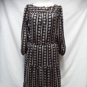 Ann Taylor long maxi dress Satin black pink Floral 3/4 sleeve Size Sz 14